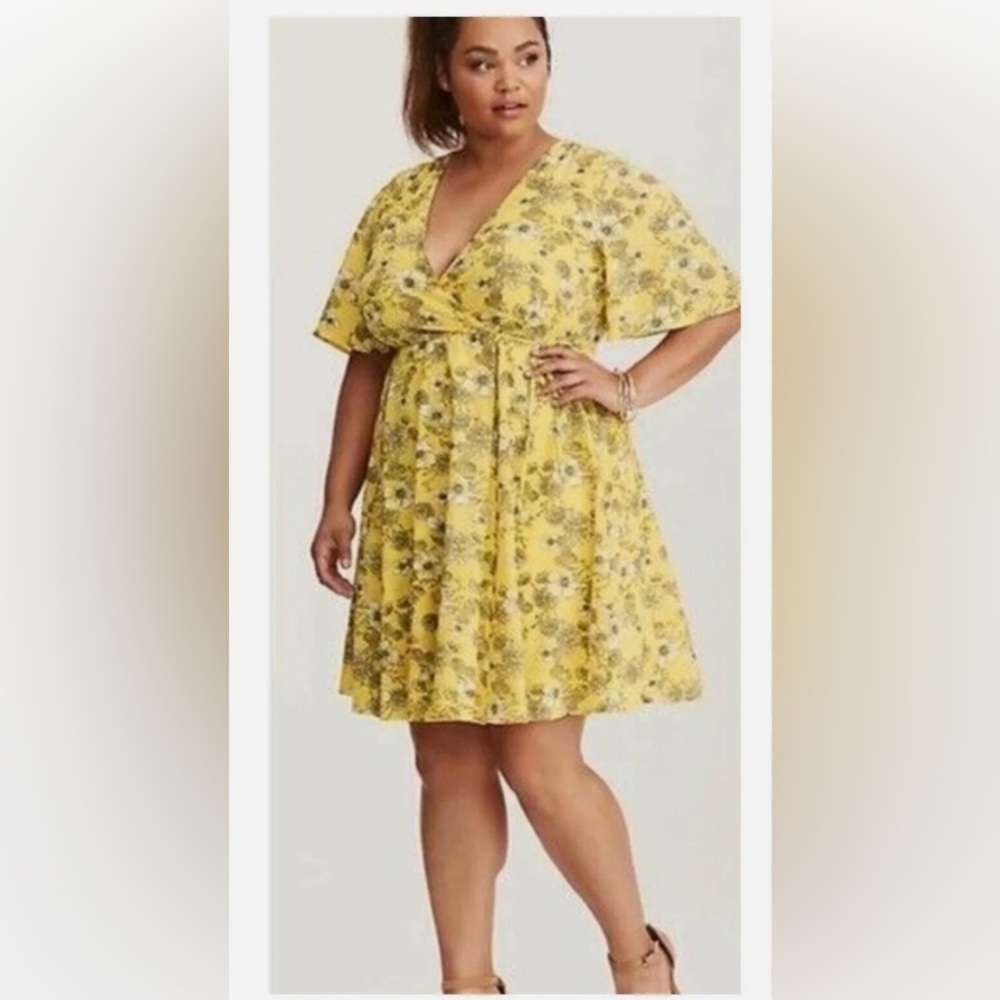 Torrid Yellow Floral Print Georgette Wrap Midi Dress Size 24